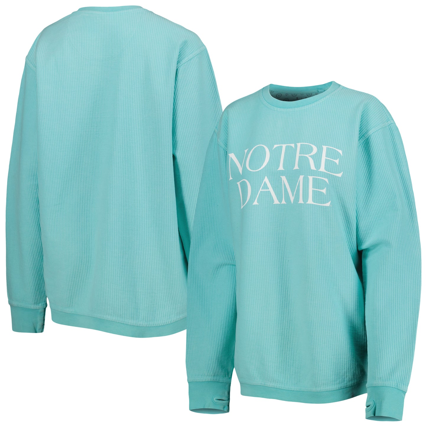 Women's Pressbox Mint Notre Dame Fighting Irish Comfy Cord Bar Print Pullover Sweatshirt