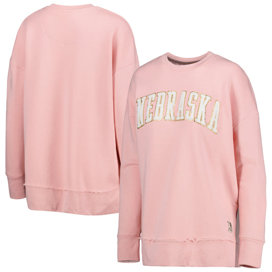 Women's Pressbox Pink Nebraska Huskers La Jolla Fleece Pullover Sweatshirt