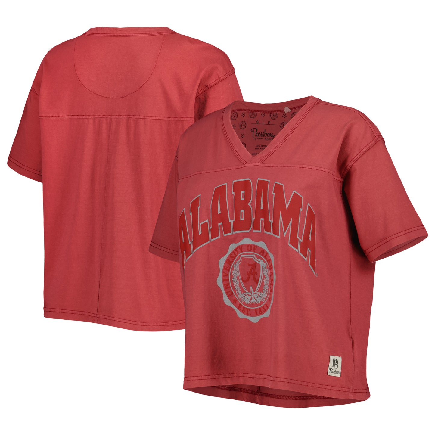 Women's Pressbox Crimson Alabama Crimson Tide Sycamore Edith Waist-Length V-Neck T-Shirt