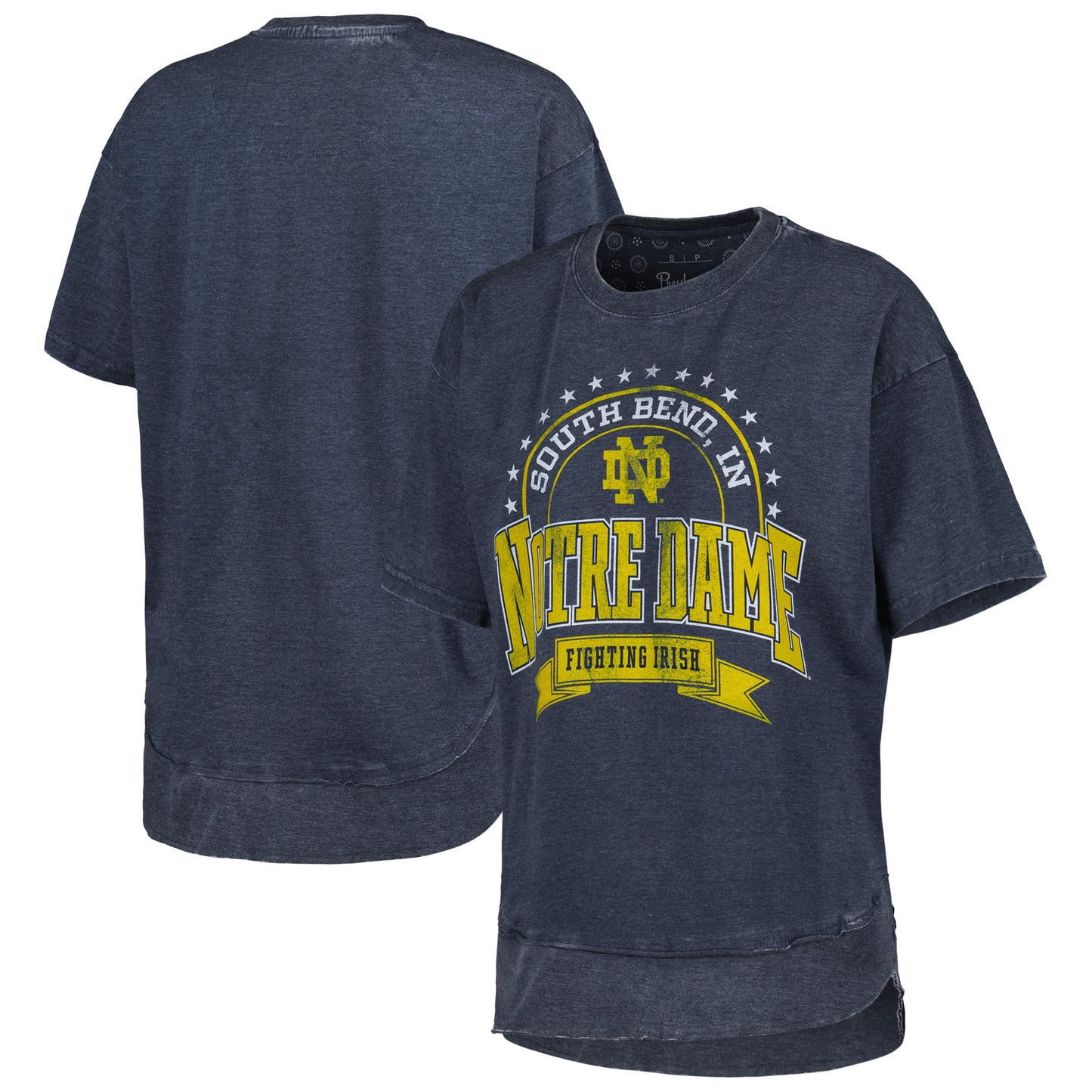 Women's Pressbox Heather Navy Notre Dame Fighting Irish Vintage Wash Captain Poncho T-Shirt