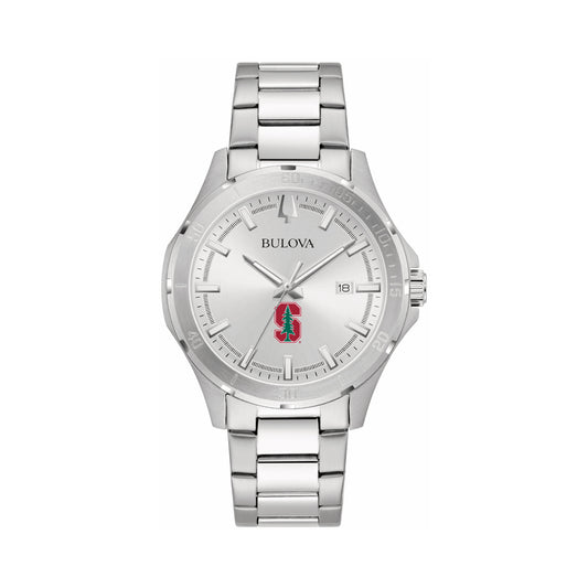 Bulova Silver Stanford Cardinal Stainless Steel Classic Sport Watch