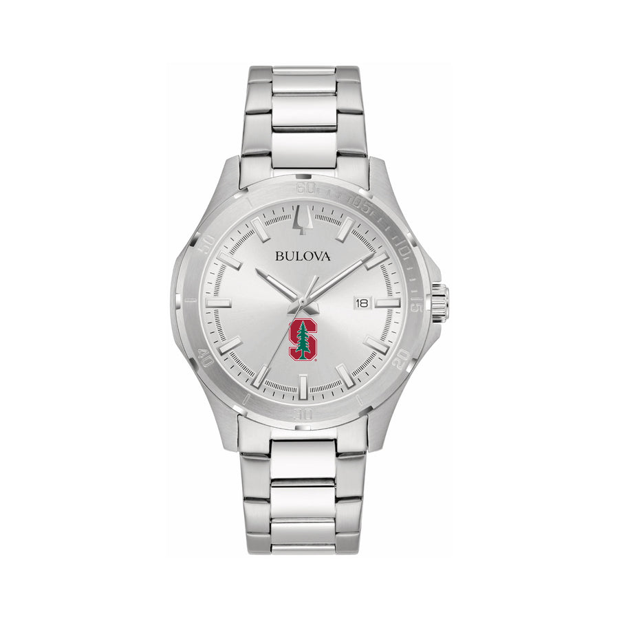 Bulova Silver Stanford Cardinal Stainless Steel Classic Sport Watch