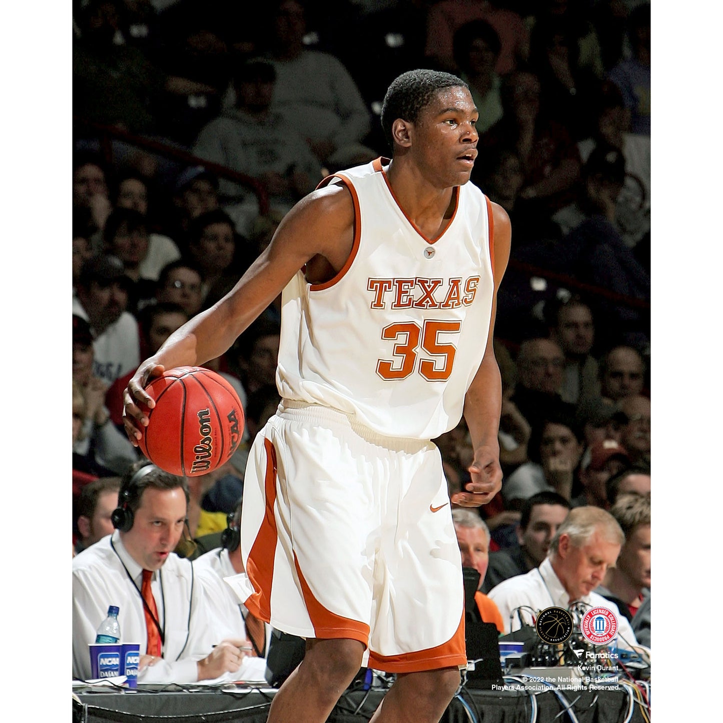 Kevin Durant Texas Longhorns Unsigned Dribbles in White Jersey Vertical Photograph