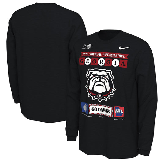 Men's Nike Black Georgia Bulldogs College Football Playoff 2022 Peach Bowl Illustrated Long Sleeve T-Shirt