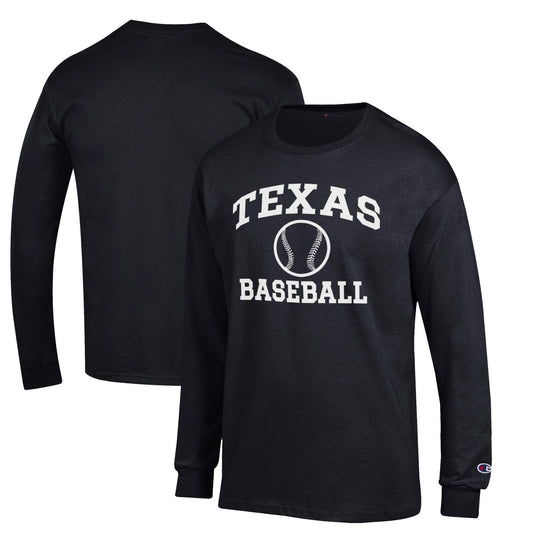 Men's Champion Black Texas Longhorns Icon Baseball Long Sleeve T-Shirt