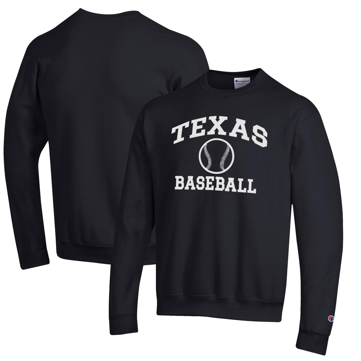 Men's Champion Black Texas Longhorns Icon Baseball Powerblend Pullover Sweatshirt