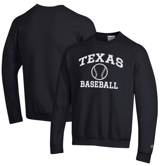 Men's Champion Black Texas Longhorns Icon Baseball Powerblend Pullover Sweatshirt