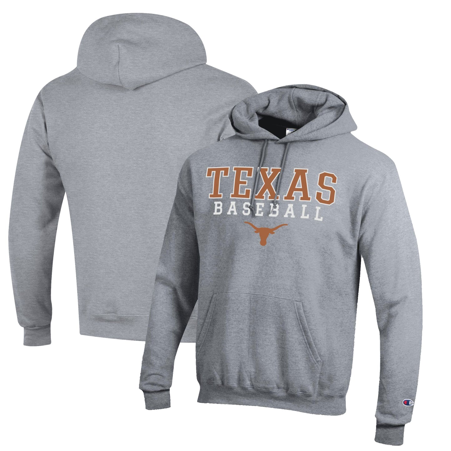 Men's Champion Gray Texas Longhorns Stack Logo Baseball Powerblend Pullover Hoodie