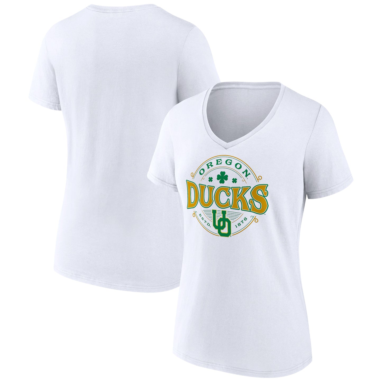 Women's White Oregon Ducks Lucky St. Patrick's Day V-Neck T-Shirt