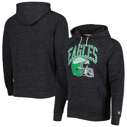 Men's Homage Charcoal Philadelphia Eagles Retro Helmet Raglan Pullover Tri-Blend Hoodie