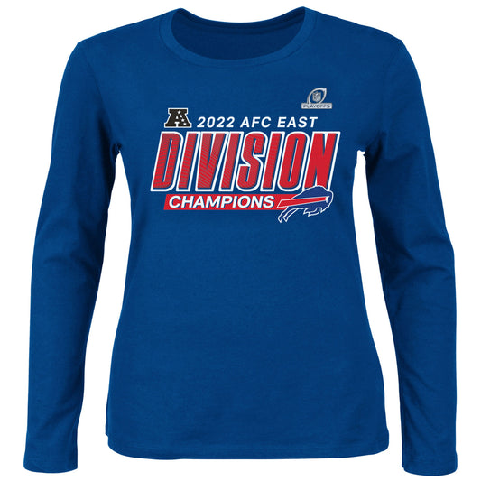 Women's Fanatics Royal Buffalo Bills 2022 AFC East Division Champions Divide & Conquer Plus Size Long Sleeve T-Shirt