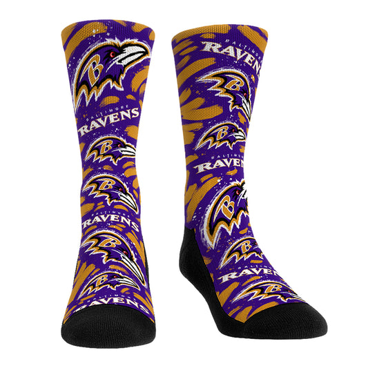 Unisex Rock Em Socks Baltimore Ravens Allover Logo & Paint Crew Socks