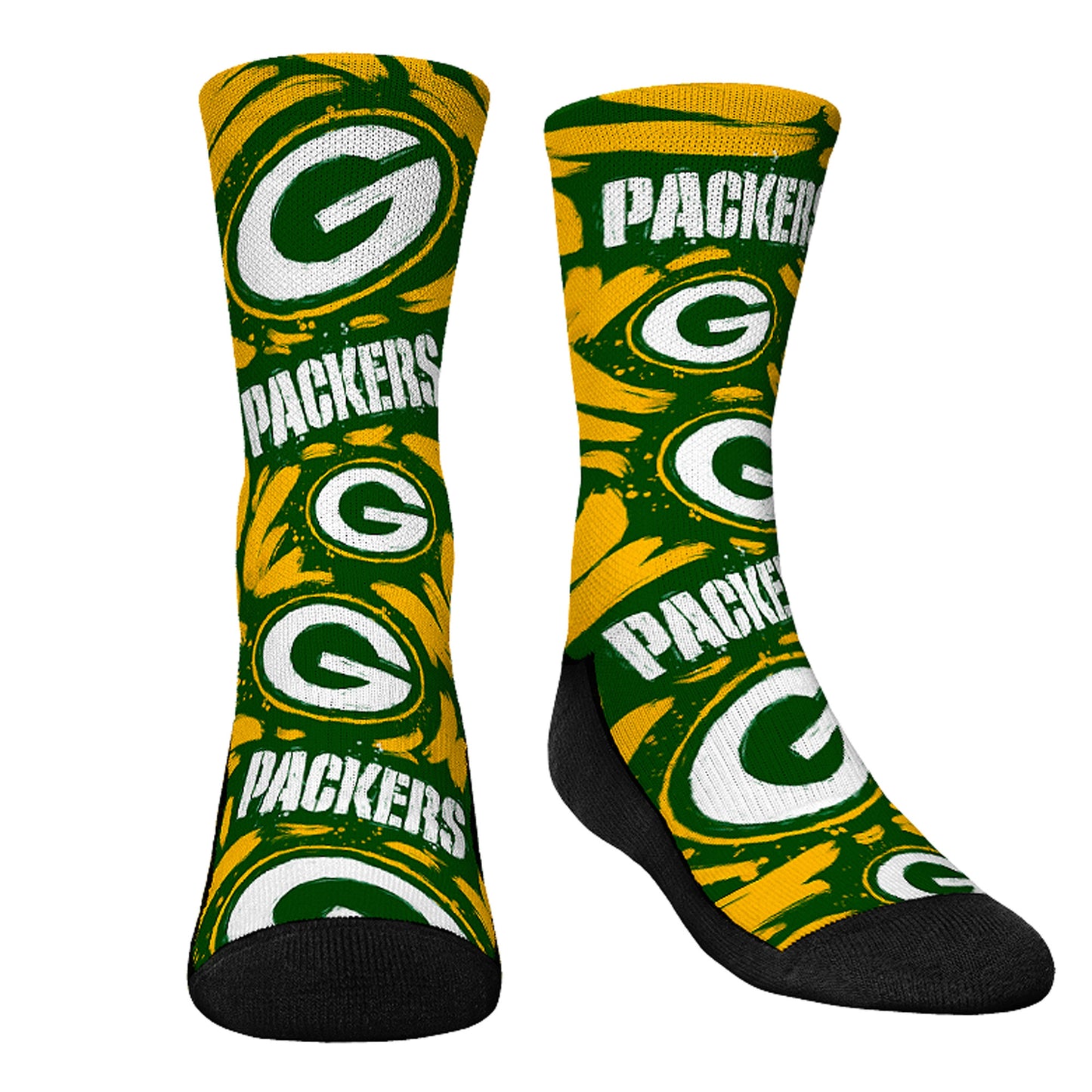 Youth Rock Em Socks Green Bay Packers Allover Logo & Paint Crew Socks