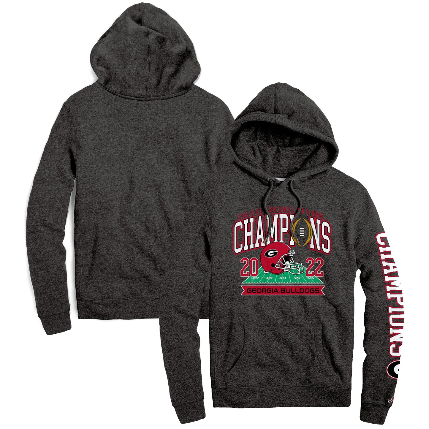 Men's League Collegiate Wear Heather Charcoal Georgia Bulldogs College Football Playoff 2022 National Champions Two-Hit Tri-Blend Pullover Hoodie