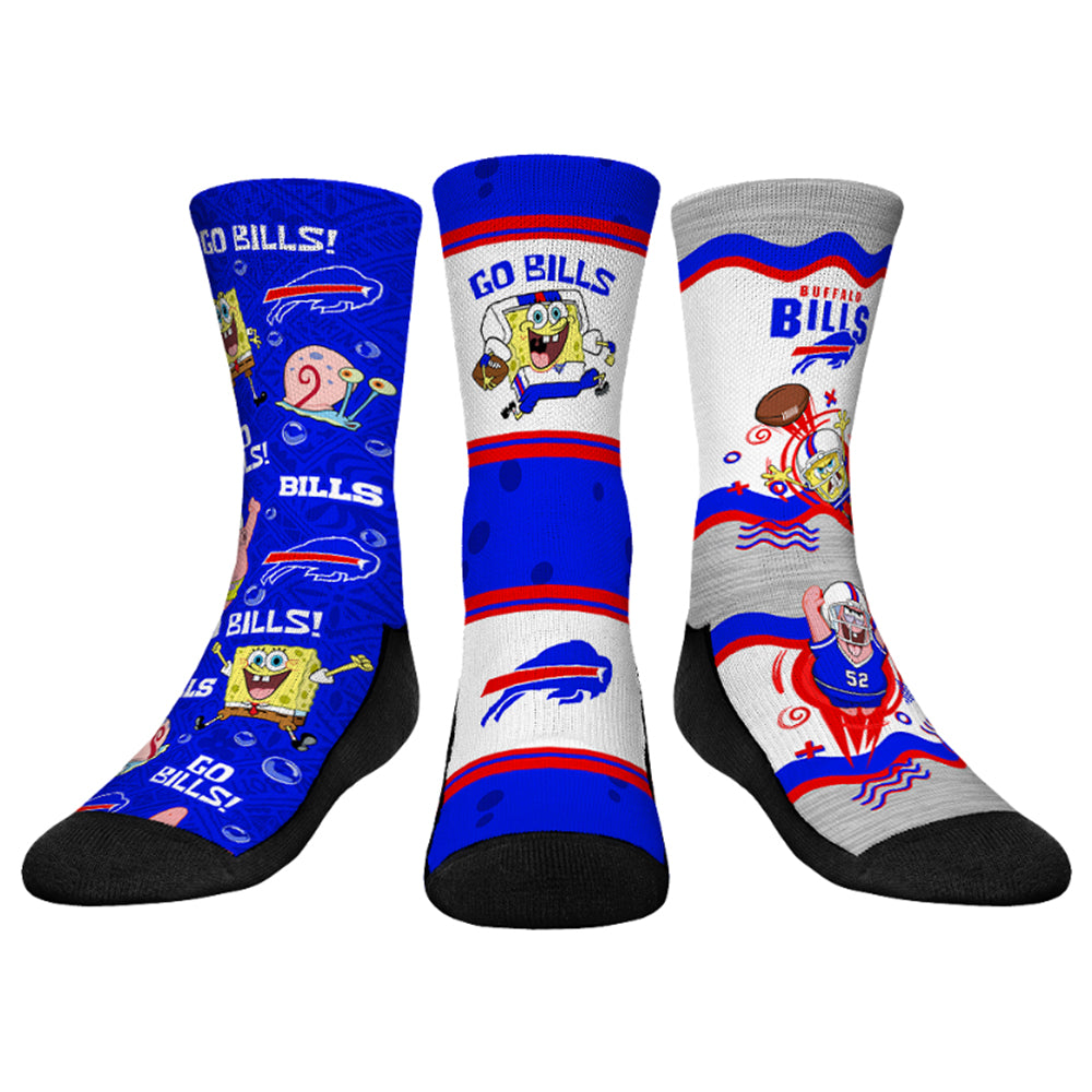 Youth Rock Em Socks Buffalo Bills NFL x Nickelodeon Spongebob Squarepants 3-Pack Crew Socks Set