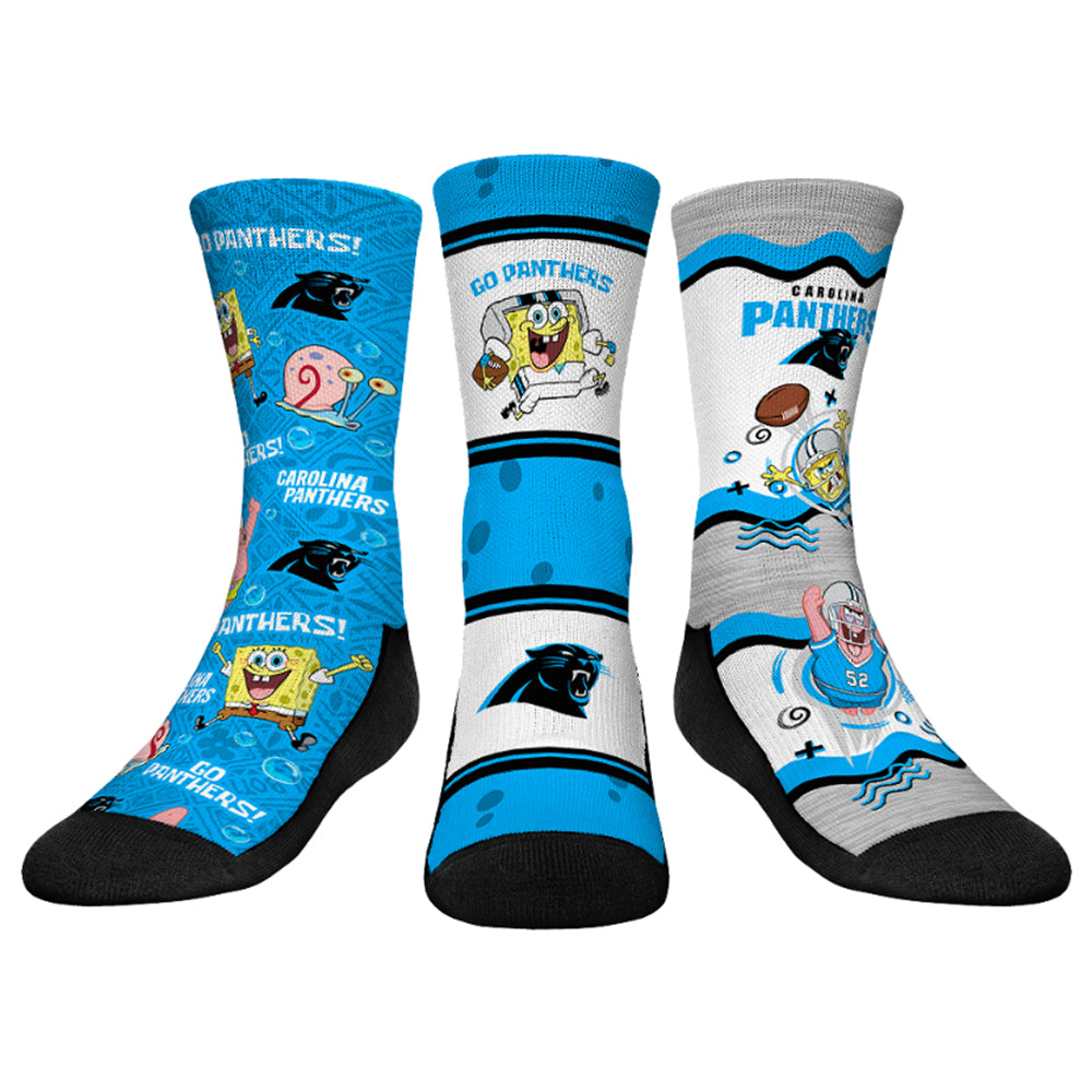 Youth Rock Em Socks Carolina Panthers NFL x Nickelodeon Spongebob Squarepants 3-Pack Crew Socks Set