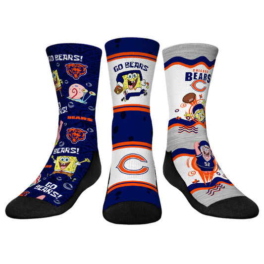 Youth Rock Em Socks Chicago Bears NFL x Nickelodeon Spongebob Squarepants 3-Pack Crew Socks Set