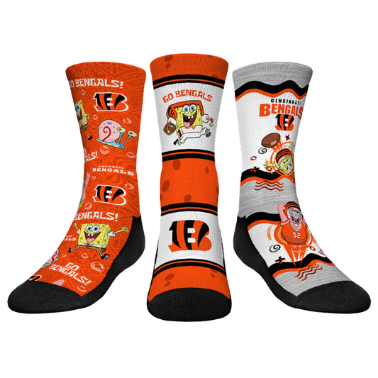 Youth Rock Em Socks Cincinnati Bengals NFL x Nickelodeon Spongebob Squarepants 3-Pack Crew Socks Set