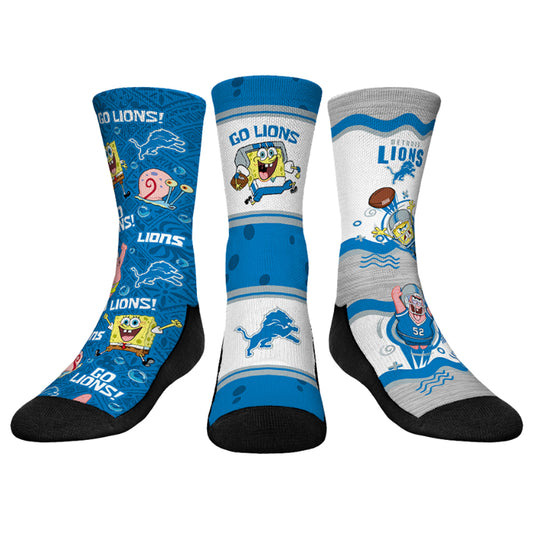 Youth Rock Em Socks Detroit Lions NFL x Nickelodeon Spongebob Squarepants 3-Pack Crew Socks Set