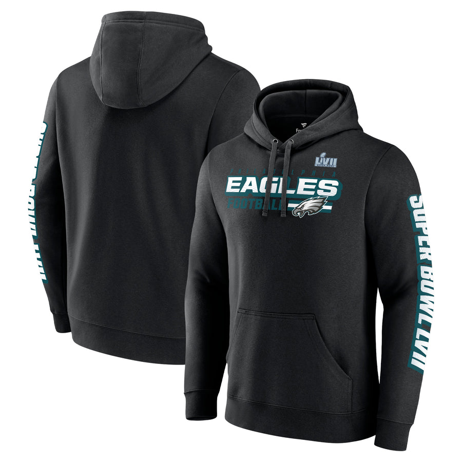 Men's Fanatics Black Philadelphia Eagles Super Bowl LVII Star Trail Pullover Hoodie