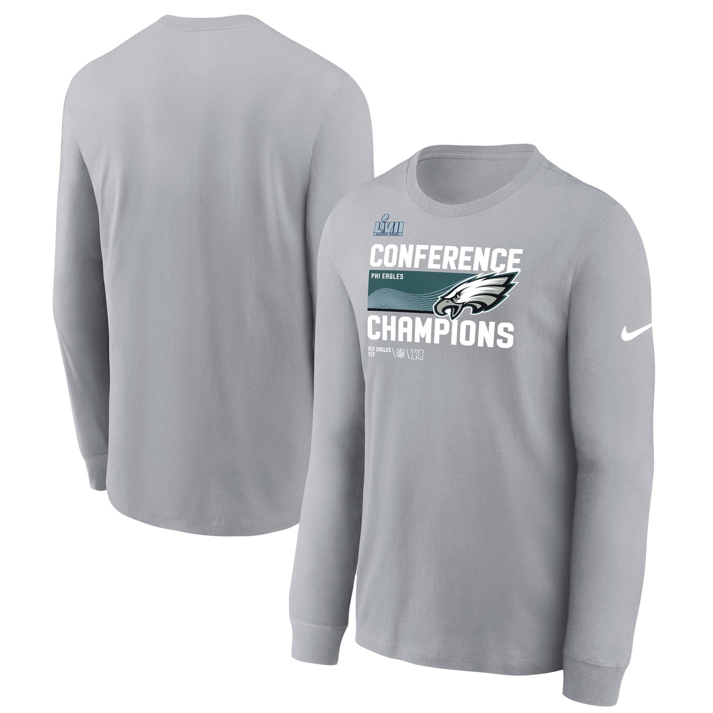 Men's Nike Gray Philadelphia Eagles 2022 NFC Champions Locker Room Trophy Collection Long Sleeve T-Shirt