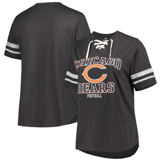 Women's Fanatics Heather Charcoal Chicago Bears Plus Size Lace-Up V-Neck T-Shirt