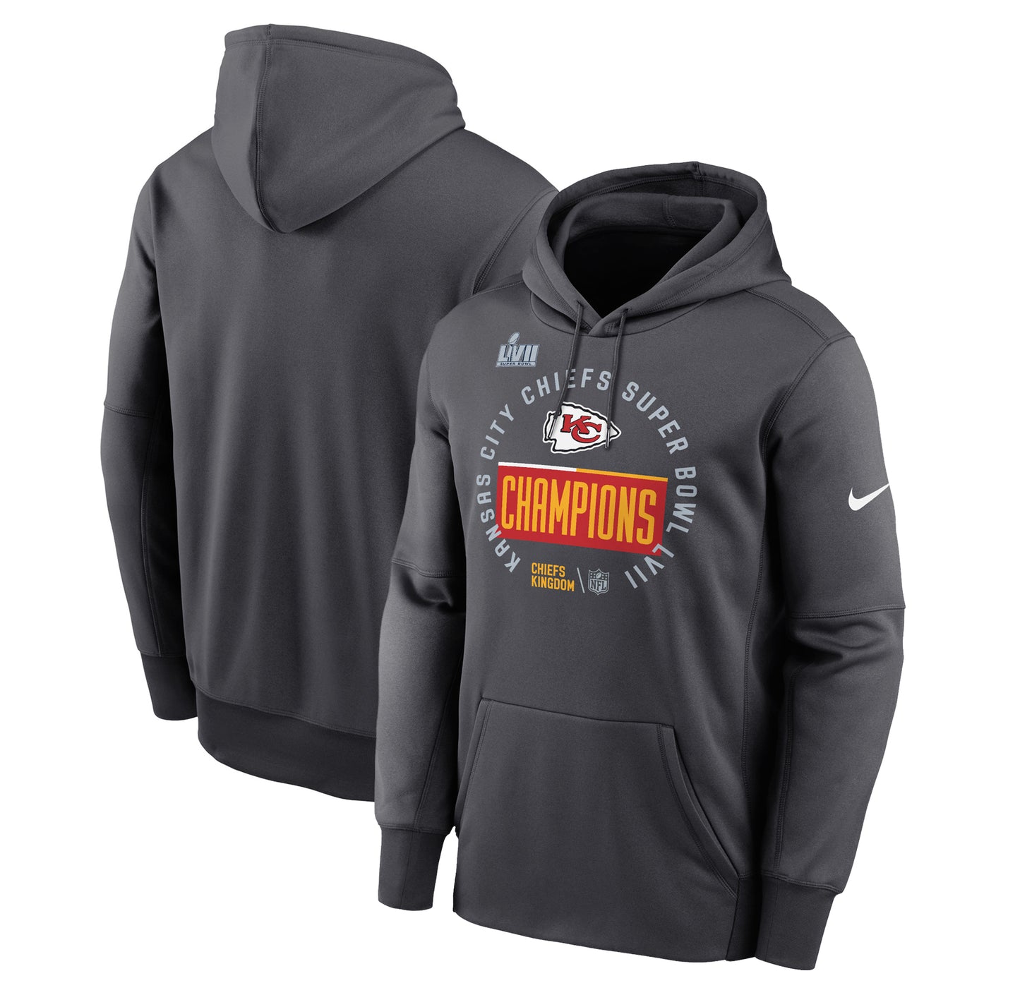 Men's Nike Anthracite Kansas City Chiefs Super Bowl LVII Champions Locker Room Trophy Collection Pullover Hoodie