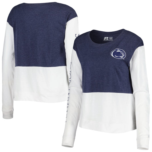 Women's Russell Heather Navy Penn State Nittany Lions Relaxed Long Sleeve T-Shirt