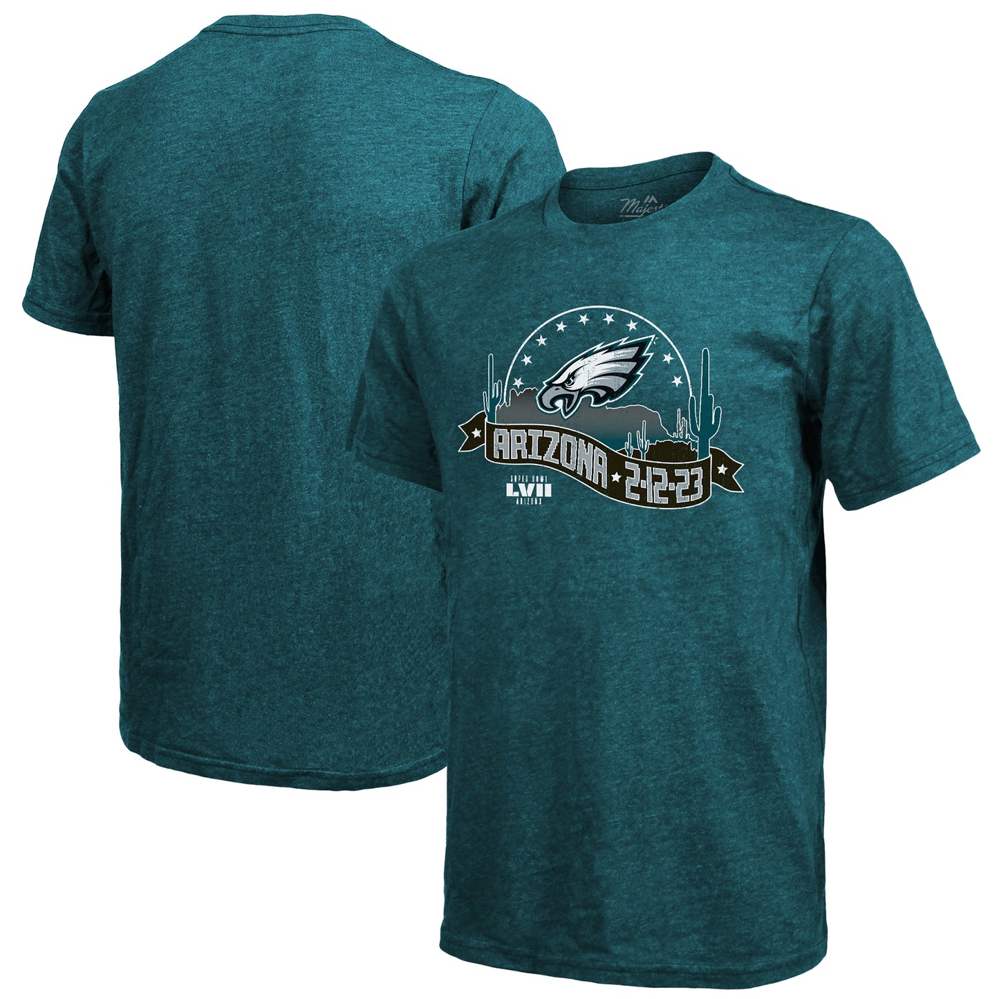 Men's Majestic Threads Midnight Green Philadelphia Eagles Super Bowl LVII Tri-Blend Desert T-Shirt