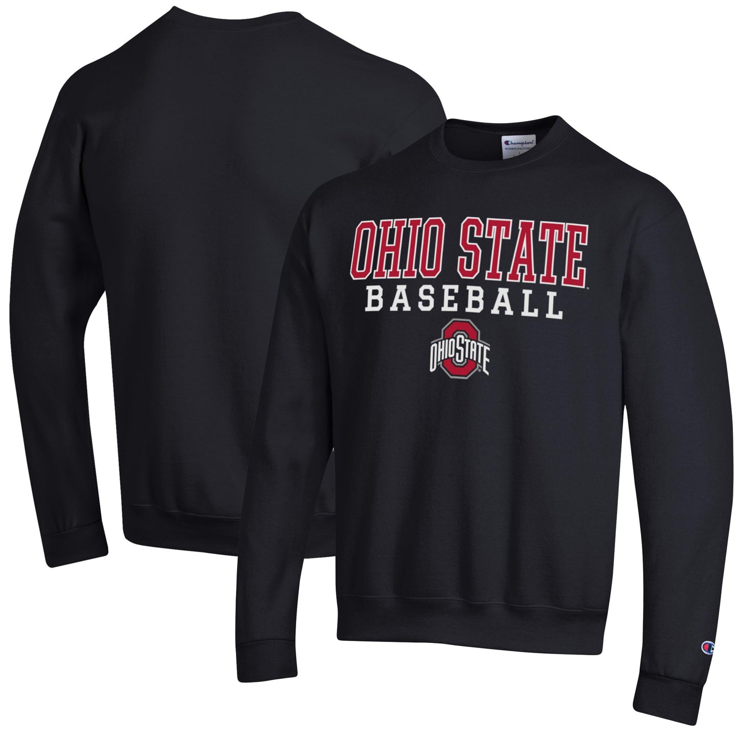 Men's Champion Black Ohio State Buckeyes Stack Logo Baseball Powerblend Pullover Sweatshirt