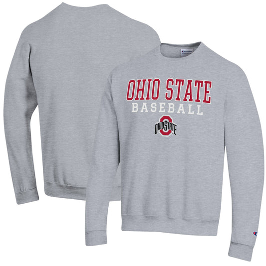 Men's Champion Gray Ohio State Buckeyes Stack Logo Baseball Powerblend Pullover Sweatshirt