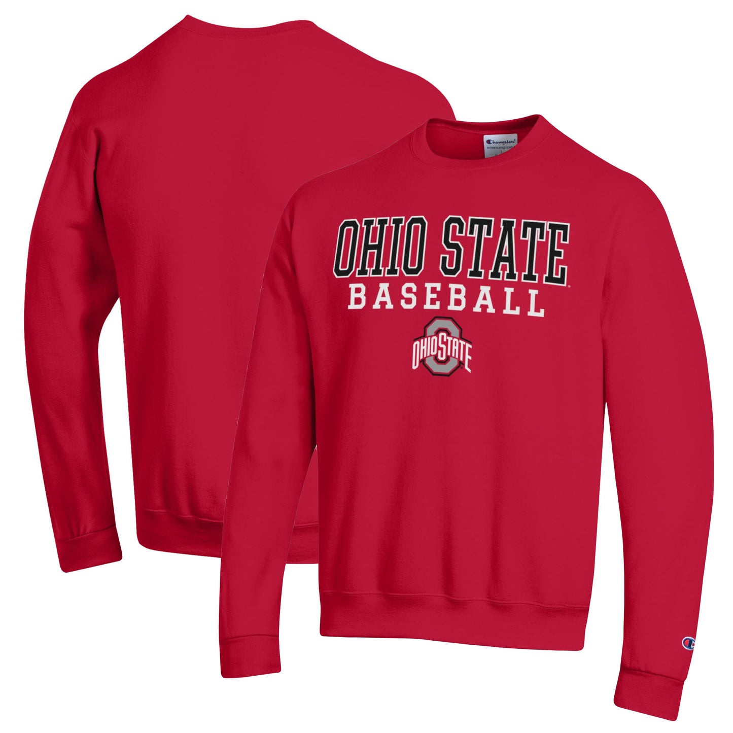 Men's Champion Scarlet Ohio State Buckeyes Stack Logo Baseball Powerblend Pullover Sweatshirt