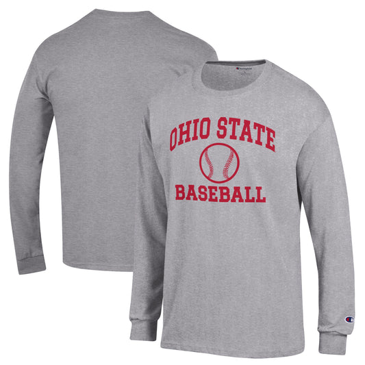 Men's Champion Gray Ohio State Buckeyes Icon Baseball Long Sleeve T-Shirt