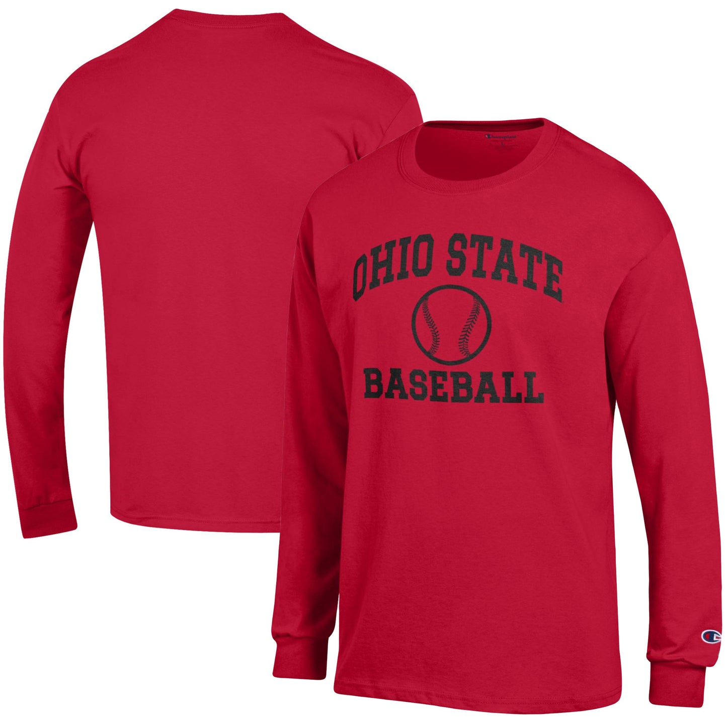 Men's Champion Scarlet Ohio State Buckeyes Icon Baseball Long Sleeve T-Shirt