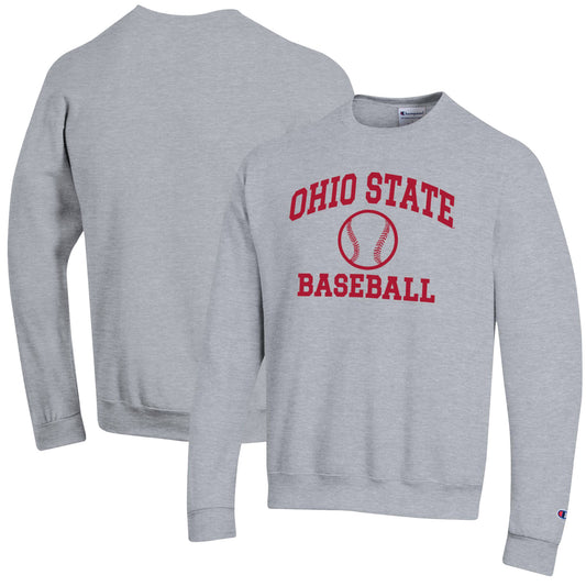 Men's Champion Gray Ohio State Buckeyes Icon Baseball Powerblend Pullover Sweatshirt