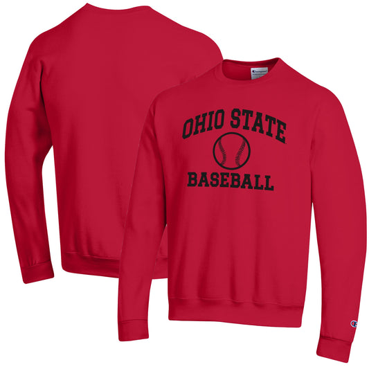 Men's Champion Scarlet Ohio State Buckeyes Icon Baseball Powerblend Pullover Sweatshirt