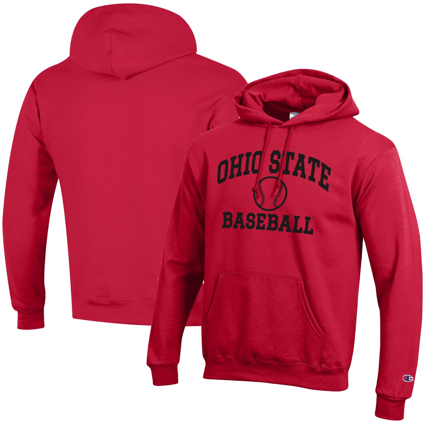 Men's Champion Scarlet Ohio State Buckeyes Icon Baseball Powerblend Pullover Hoodie