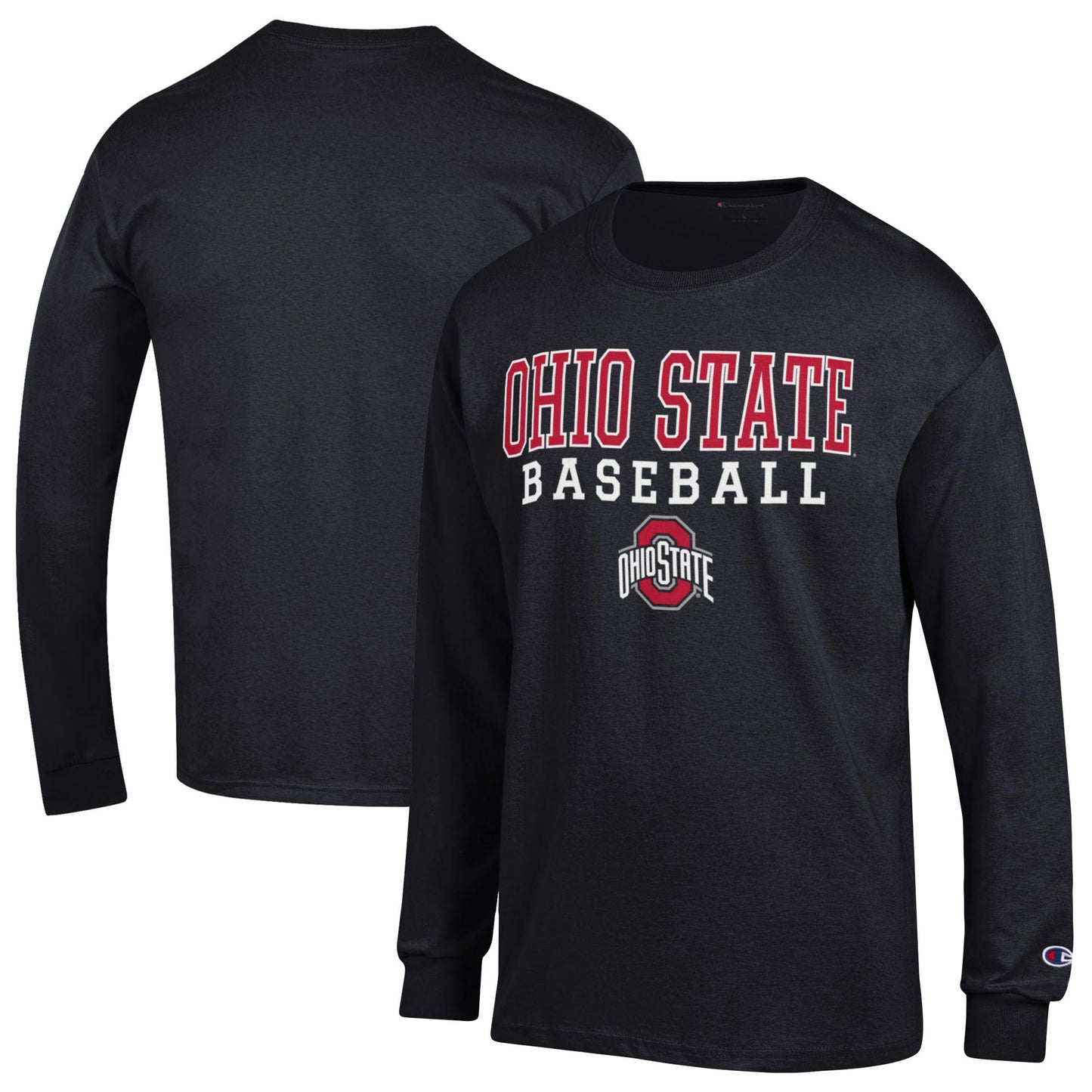 Men's Champion Black Ohio State Buckeyes Stack Logo Baseball Long Sleeve T-Shirt