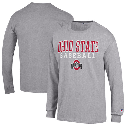 Men's Champion Gray Ohio State Buckeyes Stack Logo Baseball Long Sleeve T-Shirt