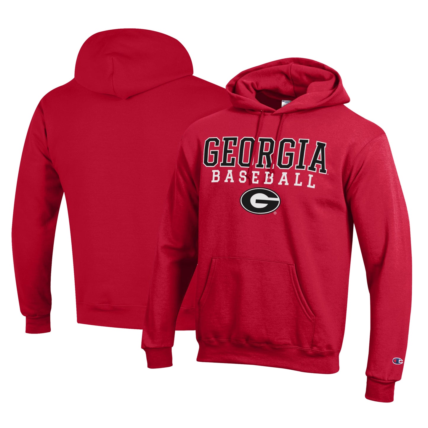 Men's Champion Red Georgia Bulldogs Stack Logo Baseball Powerblend Pullover Hoodie