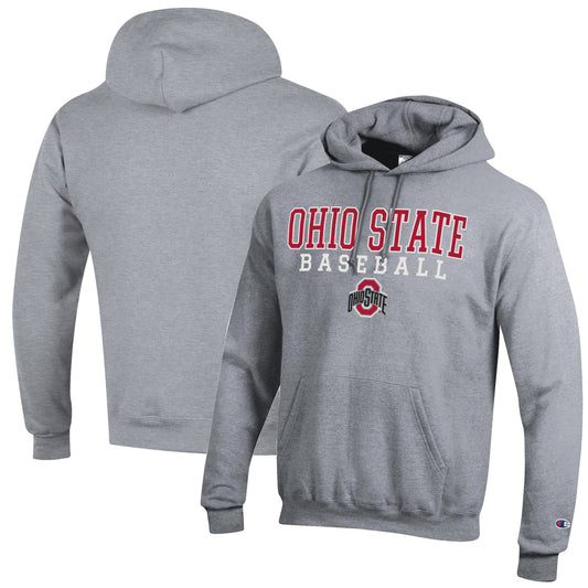 Men's Champion Gray Ohio State Buckeyes Stack Logo Baseball Powerblend Pullover Hoodie