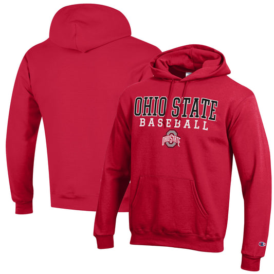 Men's Champion Scarlet Ohio State Buckeyes Stack Logo Baseball Powerblend Pullover Hoodie