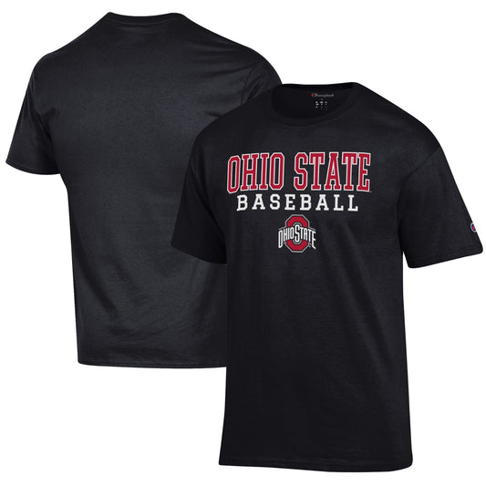 Men's Champion Black Ohio State Buckeyes Stack Logo Baseball T-Shirt