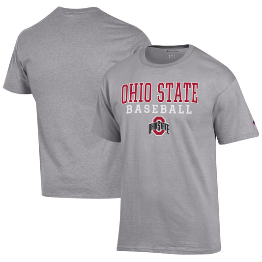 Men's Champion Gray Ohio State Buckeyes Stack Logo Baseball T-Shirt