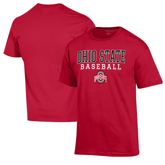 Men's Champion Scarlet Ohio State Buckeyes Stack Logo Baseball T-Shirt