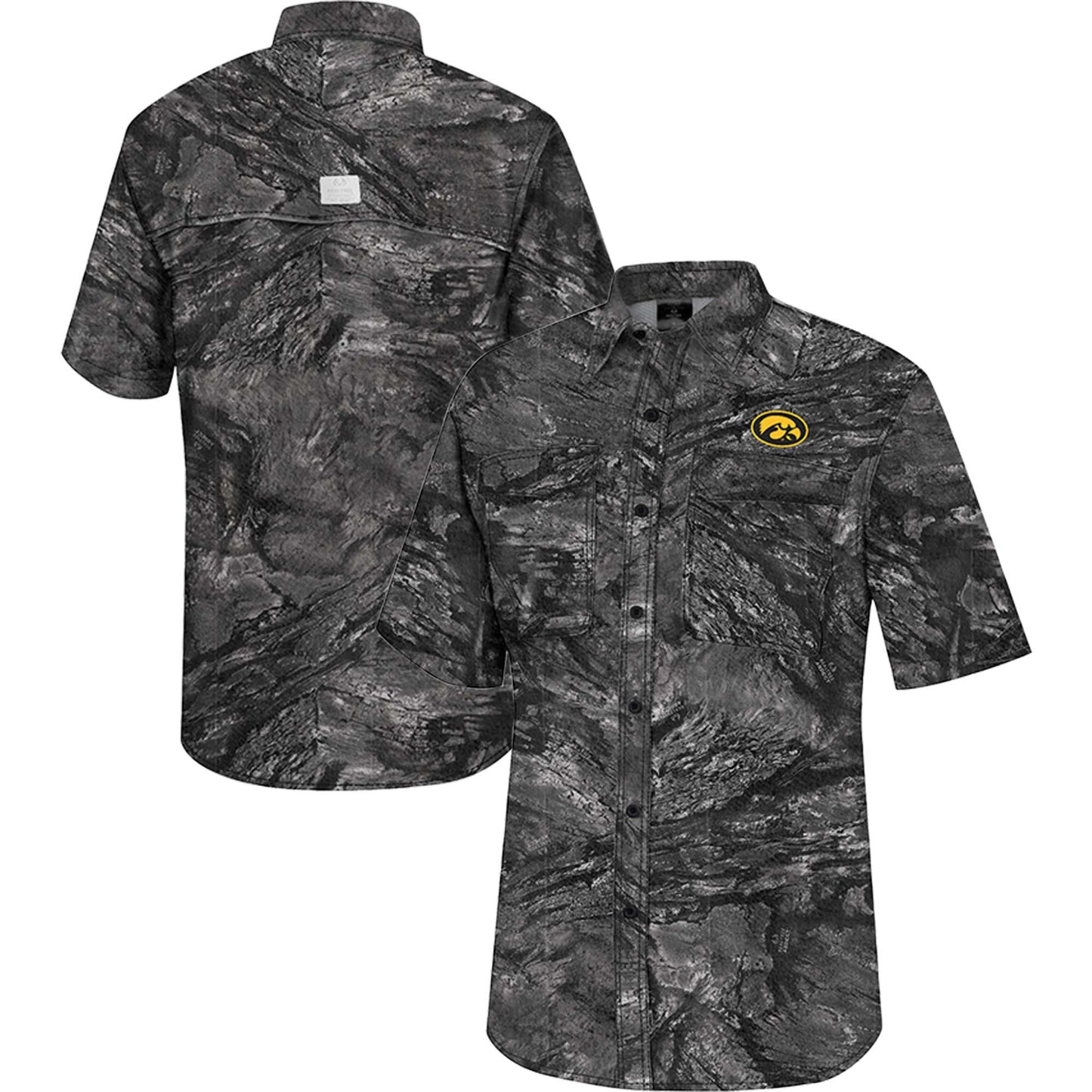 Men's Colosseum  Charcoal Iowa Hawkeyes Realtree Aspect Charter Full-Button Fishing Shirt