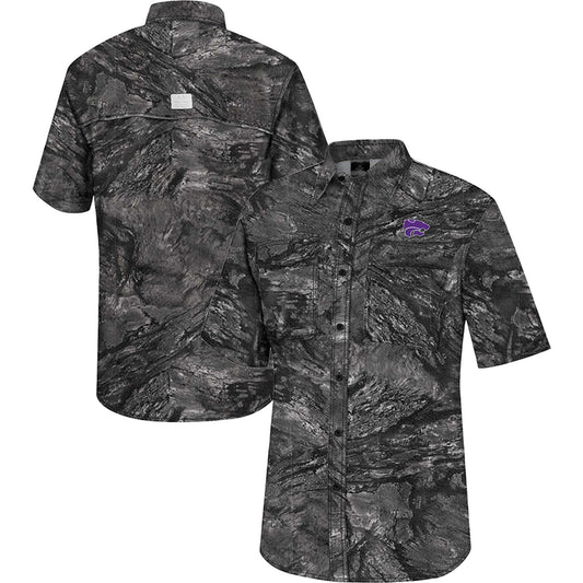 Men's Colosseum  Charcoal Kansas State Wildcats Realtree Aspect Charter Full-Button Fishing Shirt