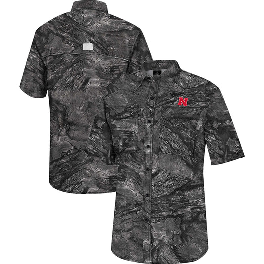 Men's Colosseum  Charcoal Nebraska Huskers Realtree Aspect Charter Full-Button Fishing Shirt