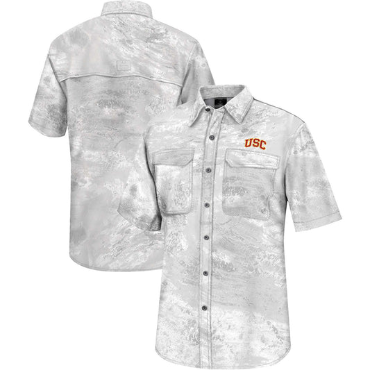 Men's Colosseum  White USC Trojans Realtree Aspect Charter Full-Button Fishing Shirt