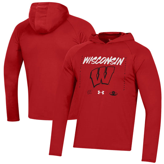 Under Armour  Red Wisconsin Badgers 2023 On Court Bench Shooting Long Sleeve Hoodie T-Shirt